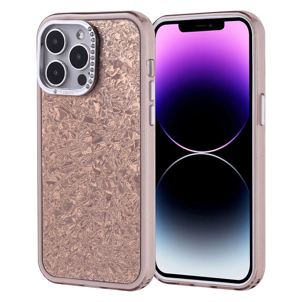 iPhone 15 Kılıf Taşlı Tasarımlı Kapi Kapak Gold
