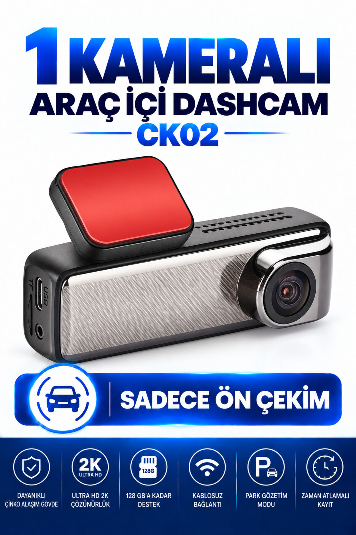 CK02 2K Wi-Fi Araç Kamerası 128 GB Destekli Park Modlu Zaman Atlamalı Kayıt