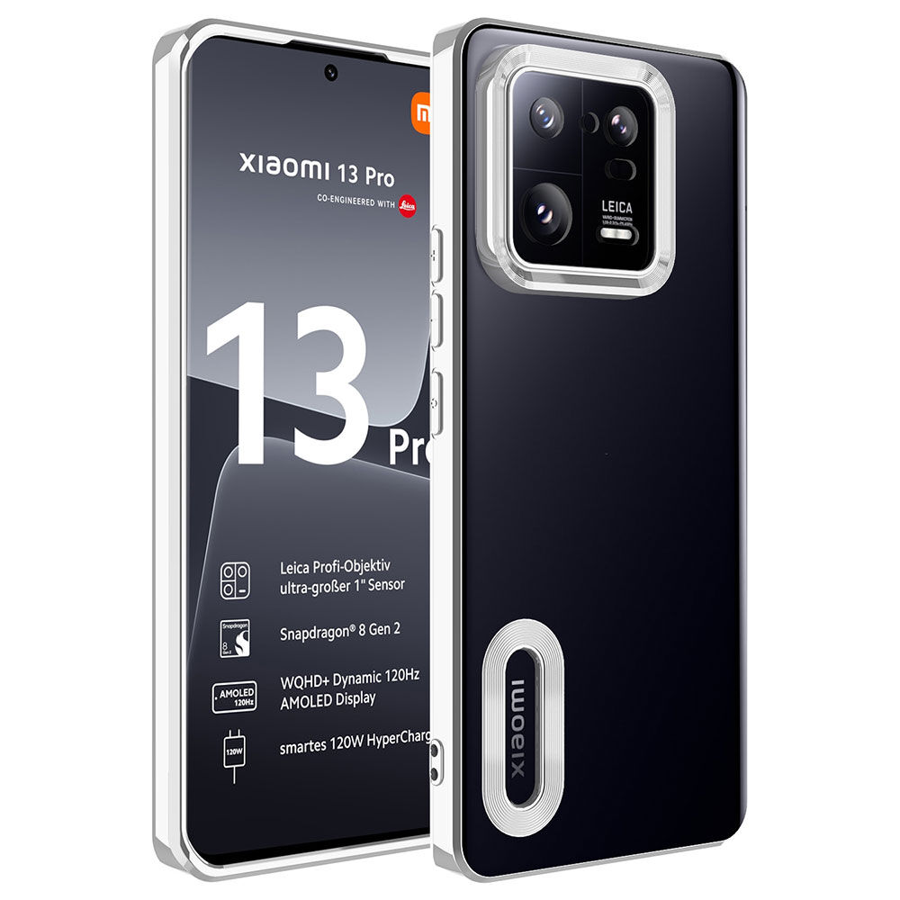 Xiaomi Mi 13 Pro Kılıf Kamera Korumalı Logo Gösteren Omega Kapak kılıf Gümüş