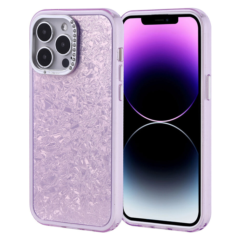 iPhone 14 Pro Max Kılıf Taşlı Tasarımlı Kapi Kapak Lila