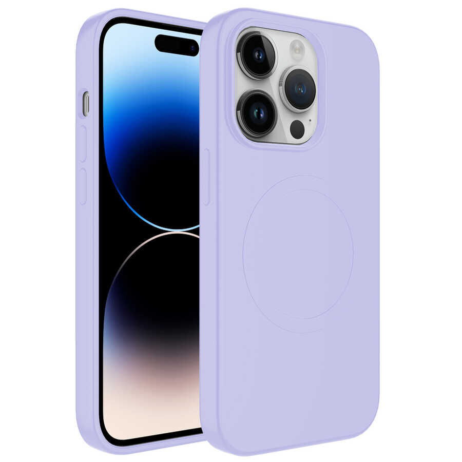 iPhone 14 Pro Kılıf Magsafe Wireless Şarj Özellikli Pastel Renk Silikon Plas Kapak Lila