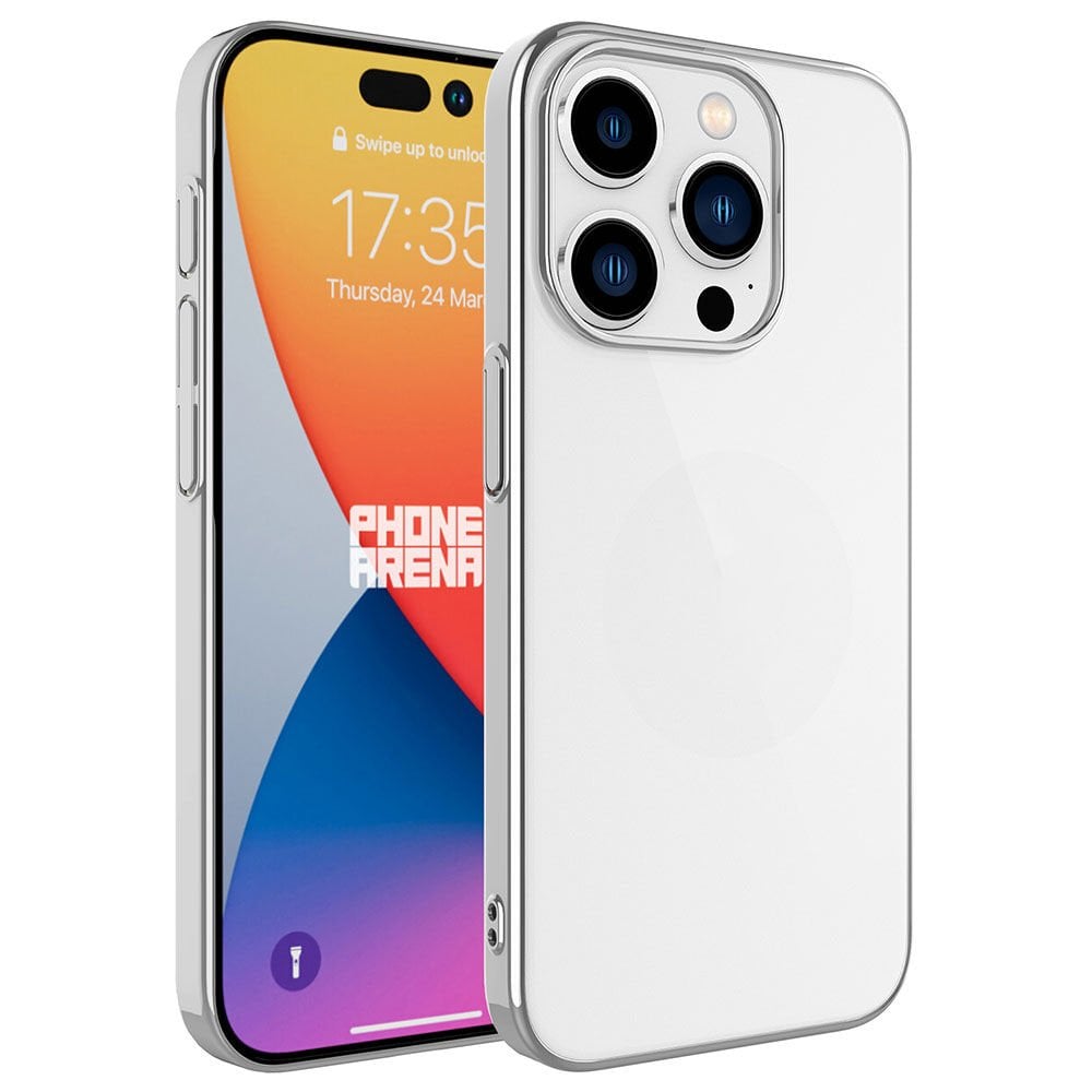 iPhone 15 Pro Max Kılıf Sert PC Renkli Çerçeveli Riksos Kapak Gümüş