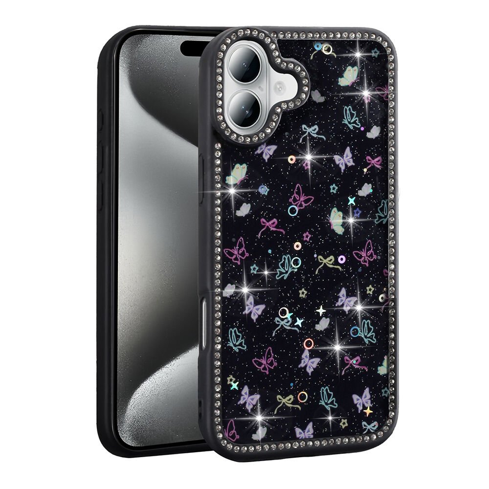 iPhone 16 Kılıf Taşlı ve Simli Tasarım Azra Kapak