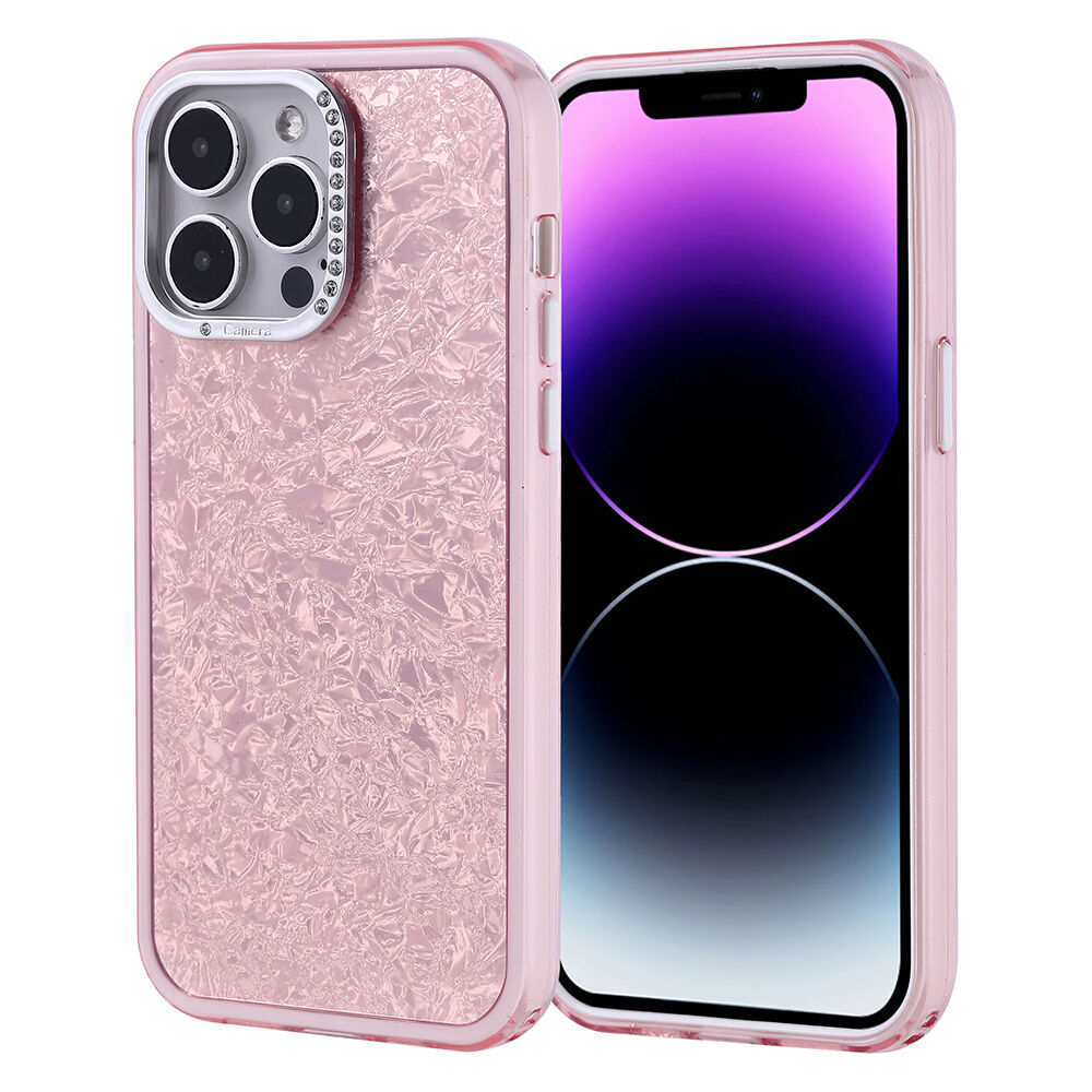 iPhone 14 Pro Max Kılıf Taşlı Tasarımlı Kapi Kapak Pembe