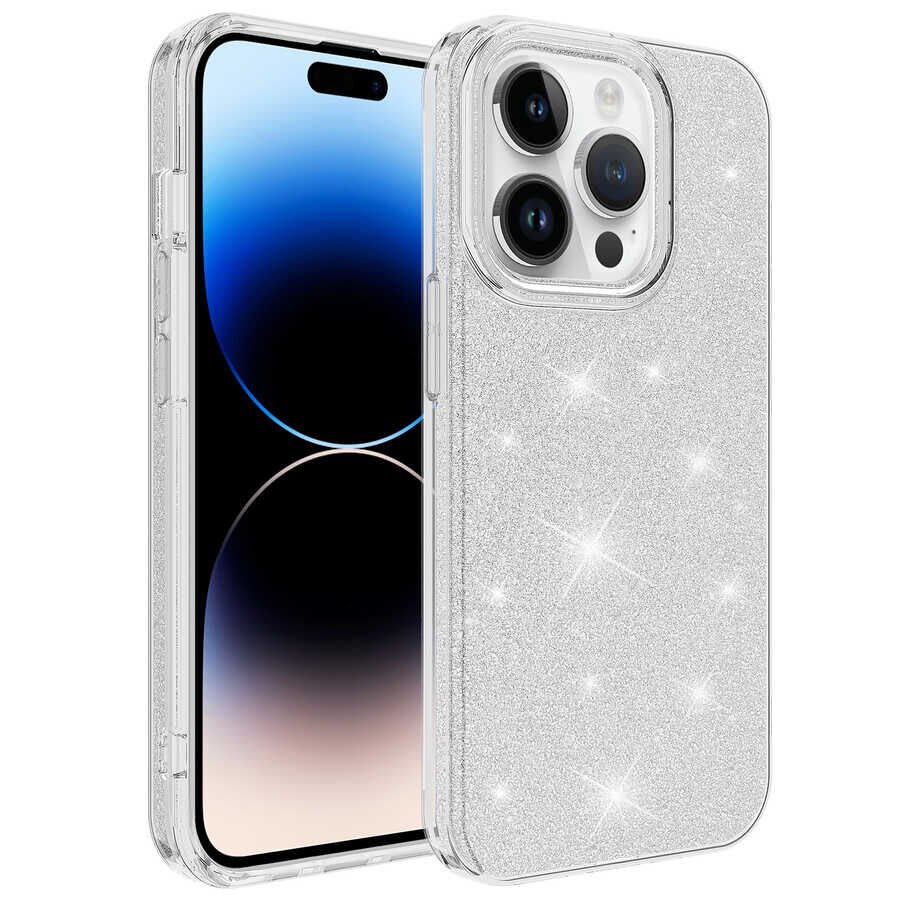 iPhone 14 Pro Max Kılıf Shining Silikon Gümüş