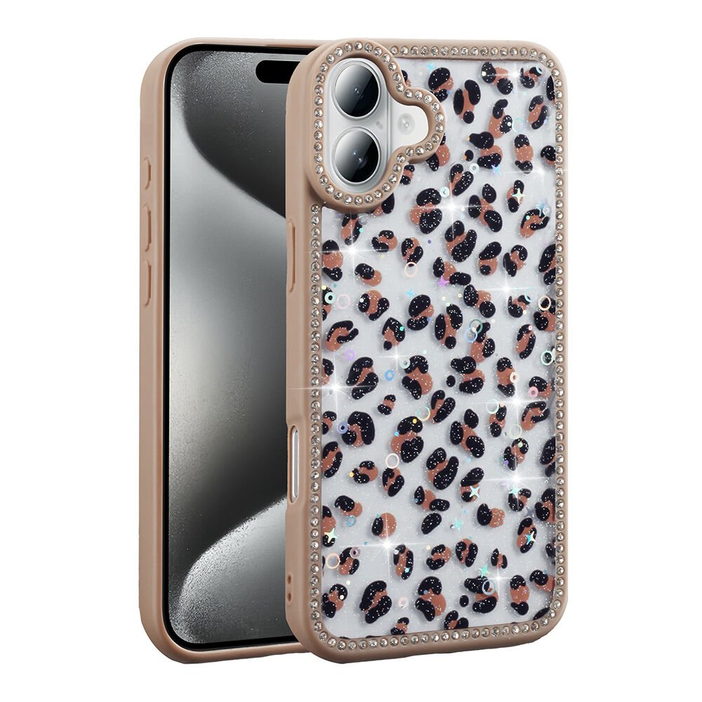 iPhone 16 Kılıf Taşlı ve Simli Tasarım Azra Kapak Gold