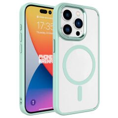 iPhone 15 Pro Max Kılıf Wireless Şarj Özellikli Krom Magsafe Silikon Kapak Kılıf Yeşil