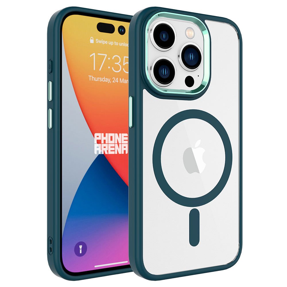 iPhone 15 Pro Max Kılıf Wireless Şarj Özellikli Krom Magsafe Silikon Kapak Kılıf Koyu Yeşil