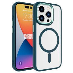 iPhone 15 Pro Max Kılıf Wireless Şarj Özellikli Krom Magsafe Silikon Kapak Kılıf Koyu Yeşil