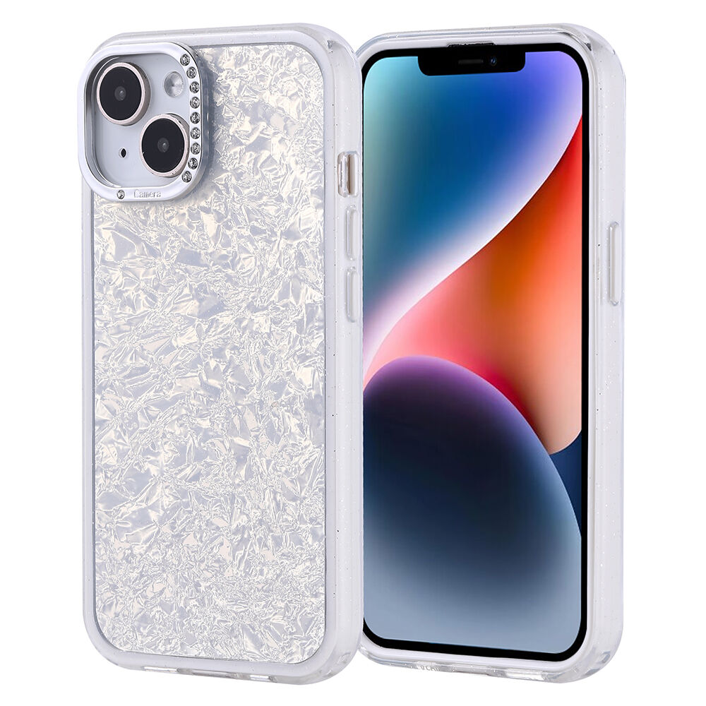 iPhone 14 Kılıf Taşlı Tasarımlı Kapi Kapak Gümüş
