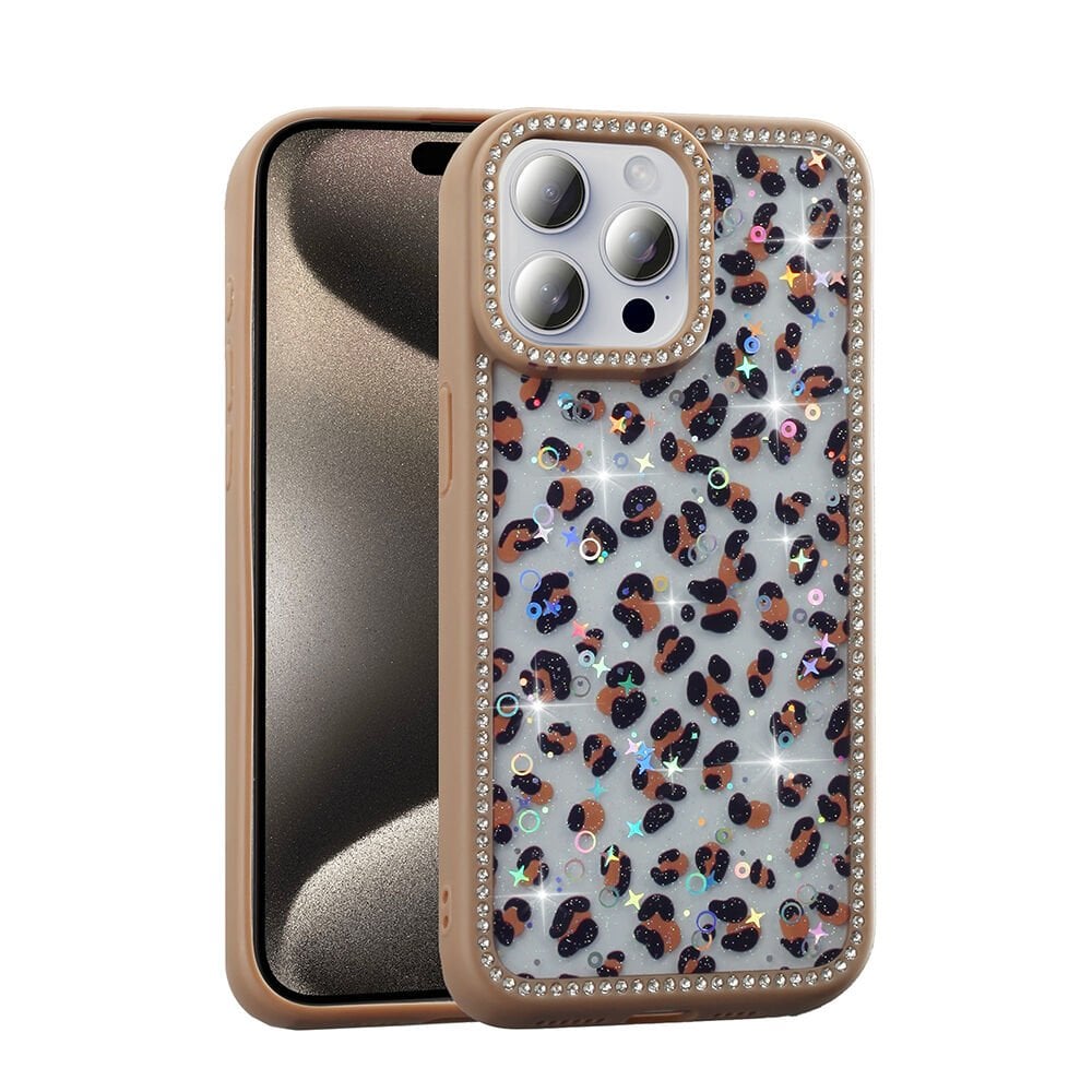 iPhone 15 Pro Max Kılıf Taşlı ve Simli Tasarım Azra Kapak Gold
