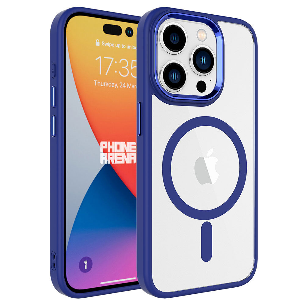 iPhone 15 Pro Max Kılıf Wireless Şarj Özellikli Krom Magsafe Silikon Kapak Kılıf Lacivert