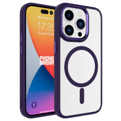 iPhone 15 Pro Max Kılıf Wireless Şarj Özellikli Krom Magsafe Silikon Kapak Kılıf Derin Mor