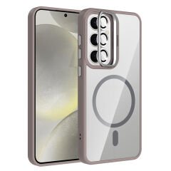 Samsung Galaxy S25 FE Kılıf Standlı ve Kamera Lens Hediyeli M-Safe Şarj Özellikli Etro Kapak