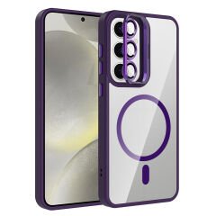 Samsung Galaxy S25 FE Kılıf Standlı ve Kamera Lens Hediyeli M-Safe Şarj Özellikli Etro Kapak