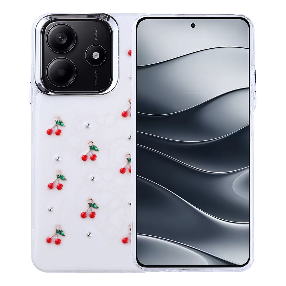 Xiaomi Redmi Note 14 4G Kılıf Airbag Tasarımlı Simli Şeffaf Kutup Kapak Kiraz