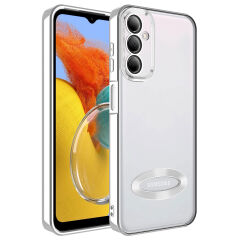 Samsung Galaxy M14 Kılıf Kamera Korumalı Logo Gösteren Omega Kapak Gümüş