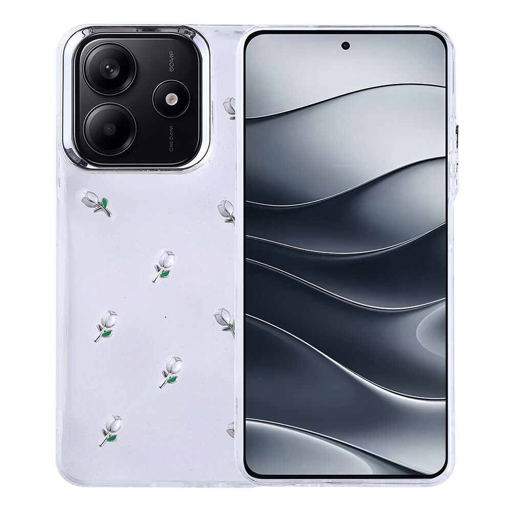 Xiaomi Redmi Note 14 4G Kılıf Airbag Tasarımlı Simli Şeffaf Kutup Kapak Lale