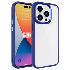 iPhone 15 Pro Max Kılıf Renkli Silikon Kenarlı Krom Kapak Kılıf Lacivert