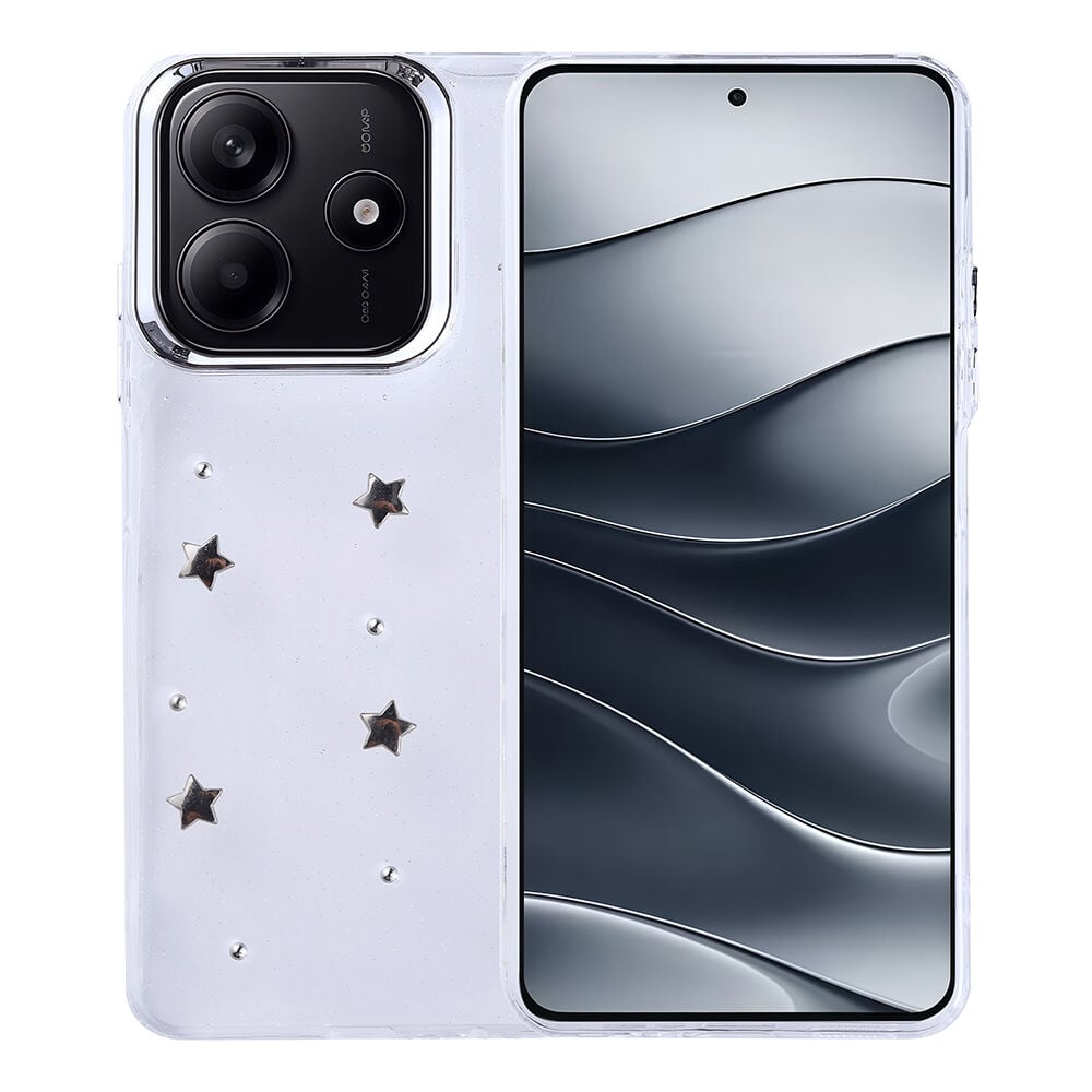 Xiaomi Redmi Note 14 4G Kılıf Airbag Tasarımlı Simli Şeffaf Kutup Kapak Yıldız