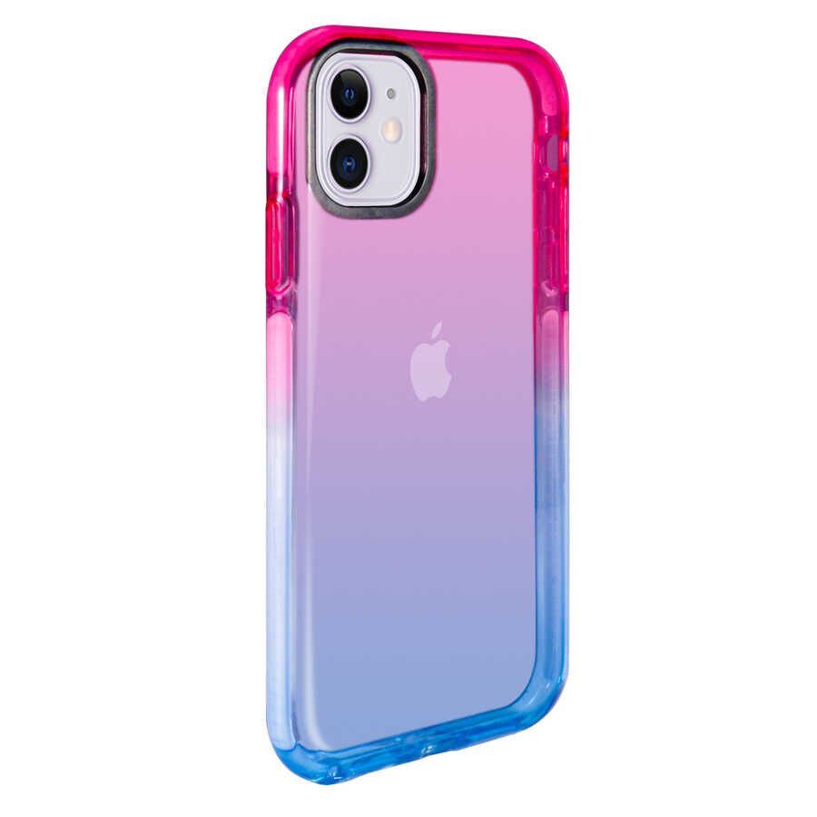 iPhone 11 Kılıf Renkli Punto Kapak Pembe-Mavi
