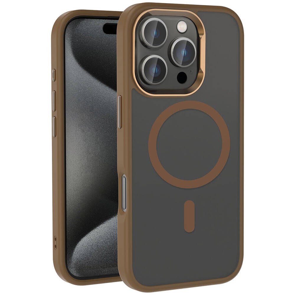 iPhone 16 Pro Kılıf Magsafe Şarj Özellikli Parlak Kamera Çerçeveli Kost Kapak Rose Brown