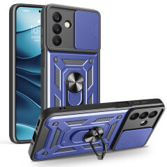 Samsung Galaxy A26 Kılıf Magnetik Standlı Kamera Korumalı Sürgülü Vega Kapak Mavi