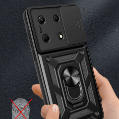 İnfinix Note 30 VIP Kılıf Magnetik Standlı Kamera Korumalı Sürgülü Vega Kapak Siyah