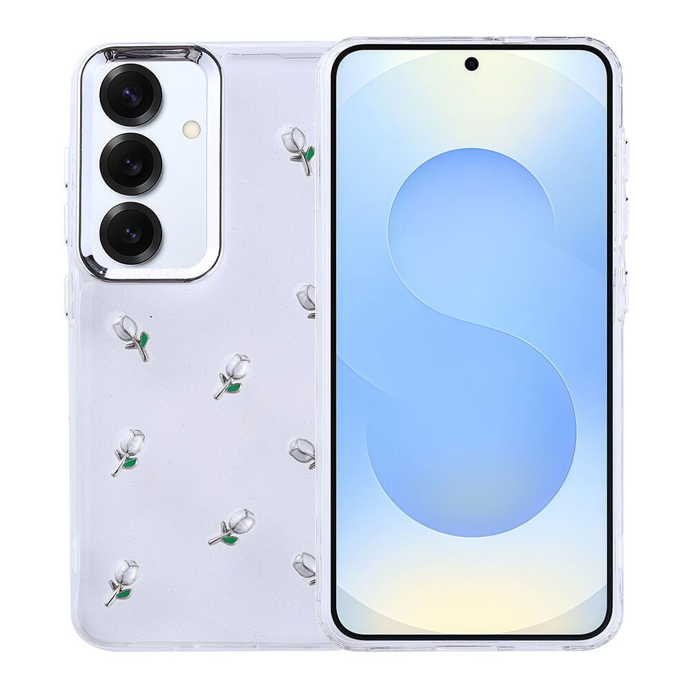 Samsng Galaxy S25 Plus Kılıf Airbag Tasarımlı Simli Şeffaf Kutup Kapak Lale