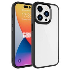 iPhone 15 Pro Max Kılıf Renkli Silikon Kenarlı Krom Kapak Kılıf Siyah