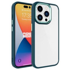 iPhone 15 Pro Max Kılıf Renkli Silikon Kenarlı Krom Kapak Kılıf Koyu Yeşil