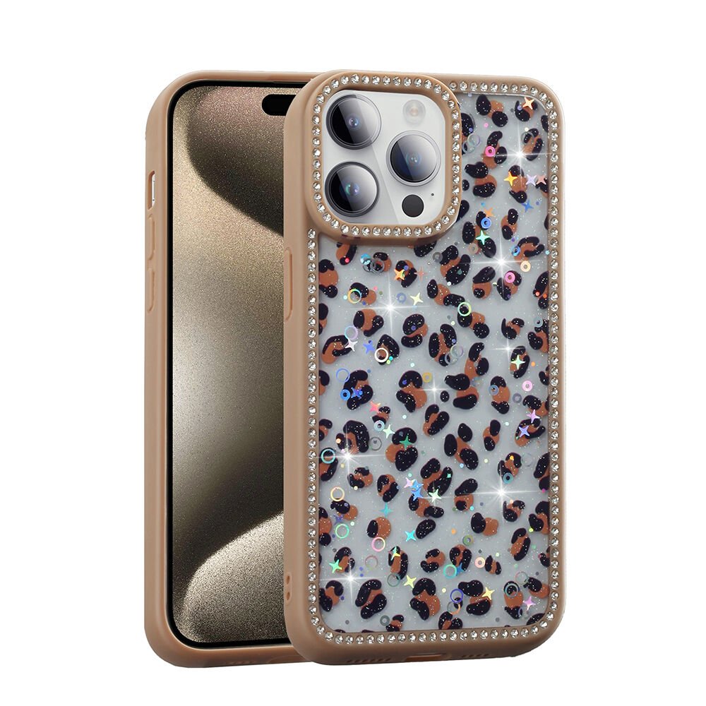 iPhone 14 Pro Max Kılıf Taşlı ve Simli Tasarım Azra Kapak Gold