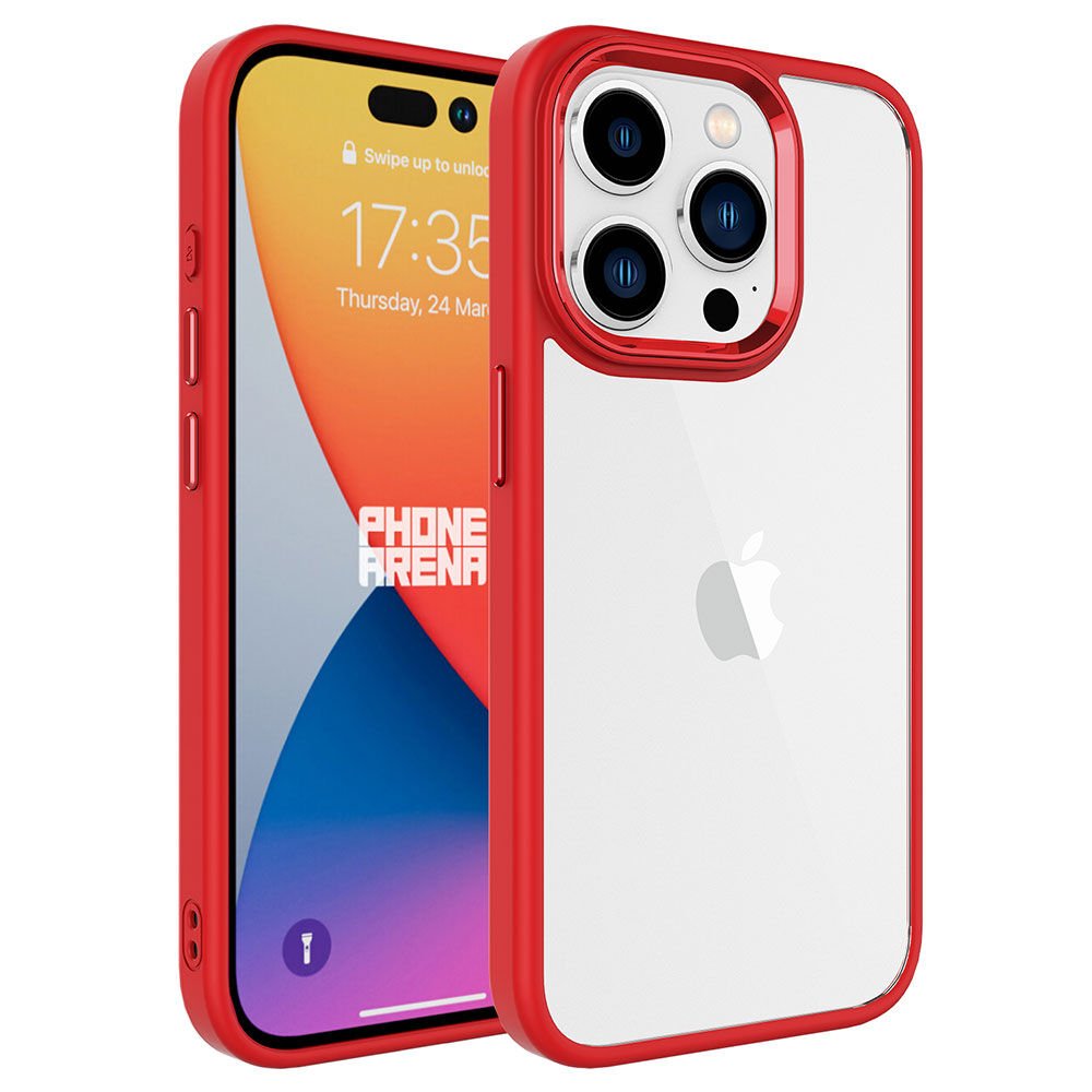 iPhone 15 Pro Max Kılıf Renkli Silikon Kenarlı Krom Kapak Kılıf Kırmızı