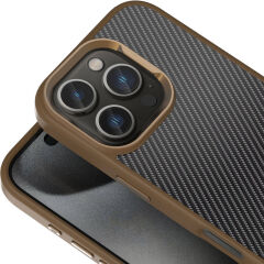 iPhone 16 Pro Max Kılıf Karbon Fiber Görünümlü Parlak Kamera Çerçeveli Venus Kapak