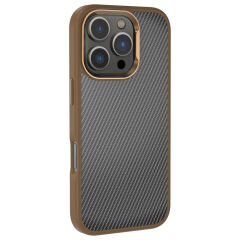 iPhone 16 Pro Max Kılıf Karbon Fiber Görünümlü Parlak Kamera Çerçeveli Venus Kapak