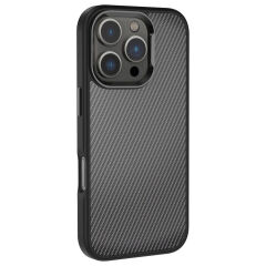 iPhone 16 Pro Max Kılıf Karbon Fiber Görünümlü Parlak Kamera Çerçeveli Venus Kapak