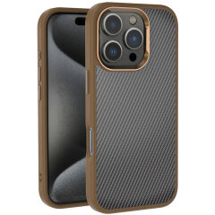 iPhone 16 Pro Max Kılıf Karbon Fiber Görünümlü Parlak Kamera Çerçeveli Venus Kapak