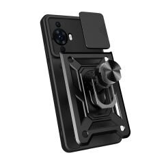 Huawei Nova 12S Kılıf Magnetik Standlı Kamera Korumalı Sürgülü Vega Kapak Siyah