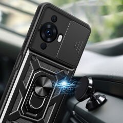Huawei Nova 12S Kılıf Magnetik Standlı Kamera Korumalı Sürgülü Vega Kapak Siyah