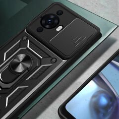 Huawei Nova 12S Kılıf Magnetik Standlı Kamera Korumalı Sürgülü Vega Kapak Siyah