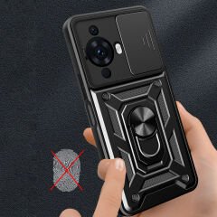 Huawei Nova 12S Kılıf Magnetik Standlı Kamera Korumalı Sürgülü Vega Kapak Siyah
