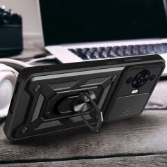 Huawei Nova 12S Kılıf Magnetik Standlı Kamera Korumalı Sürgülü Vega Kapak Siyah