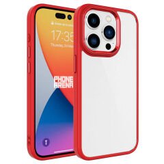 iPhone 15 Pro Max Kılıf Renkli Silikon Kenarlı Krom Kapak Kılıf Kırmızı