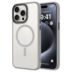 iPhone 15 Pro Max Kılıf Mat Arka Yüzey Wireless Şarj Özellikli Flet Magsafe Kapak Kılıf Titanyum