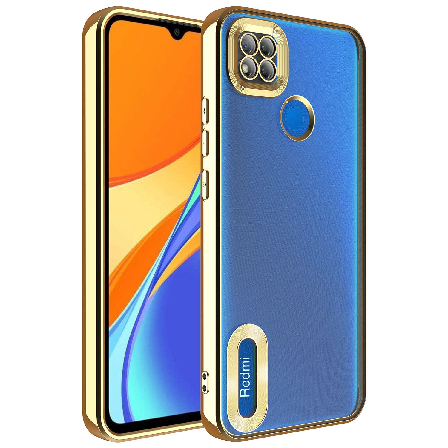 Xiaomi Redmi 10A Kılıf Kamera Korumalı Logo Gösteren Omega Kapak kılıf Gold