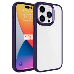 iPhone 15 Pro Max Kılıf Renkli Silikon Kenarlı Krom Kapak Kılıf Derin Mor