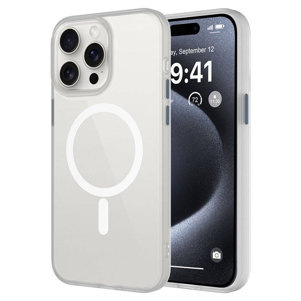 iPhone 15 Pro Max Kılıf Mat Arka Yüzey Wireless Şarj Özellikli Flet Magsafe Kapak Kılıf Beyaz
