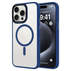 iPhone 15 Pro Max Kılıf Mat Arka Yüzey Wireless Şarj Özellikli Flet Magsafe Kapak Kılıf Midnight