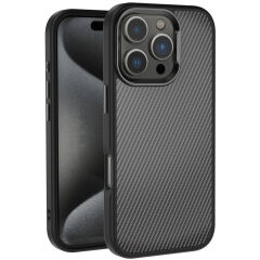 iPhone 16 Pro Kılıf Karbon Fiber Görünümlü Parlak Kamera Çerçeveli Venus Kapak