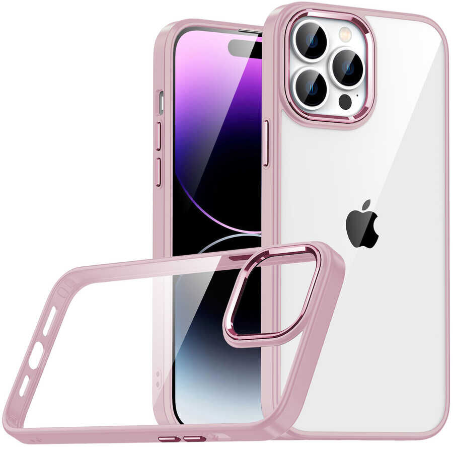 iPhone 14 Pro Max Kılıf Kamera Çıkıntılı Arkası Şeffaf Köşeleri Parlak Renkli Işlemeli Flora Kapak